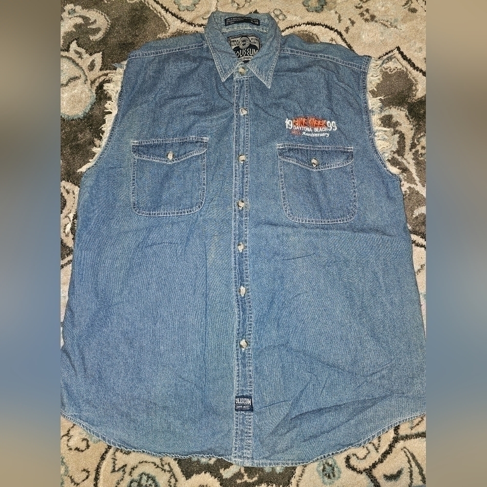Vintage 1999 Bike Week Sleeveless Denim Shirt Daytona Beach. XL  #M